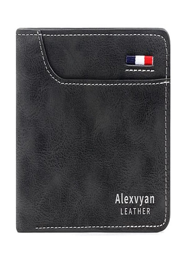 Alexvyan Men Black Bifold Leather Purse Wallet Organizer Pocket Wallet Credit Card Holder 2 Pocket 5 Card Slot for Boys Gents Male - Image 1